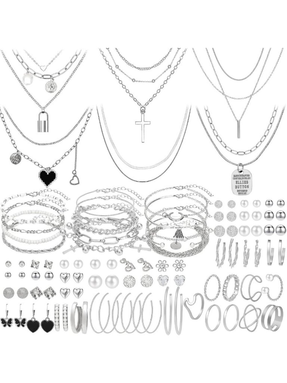 100 Pcs Gold & Silver Fashion Jewelry Set for Women - Stylish Costume
